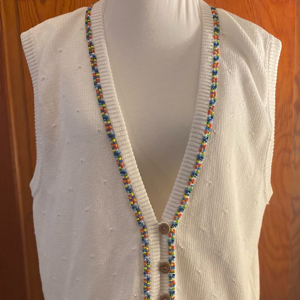 LIZ SPORT Vintage 1980’s Rainbow Beaded Sweater Vest, Size L